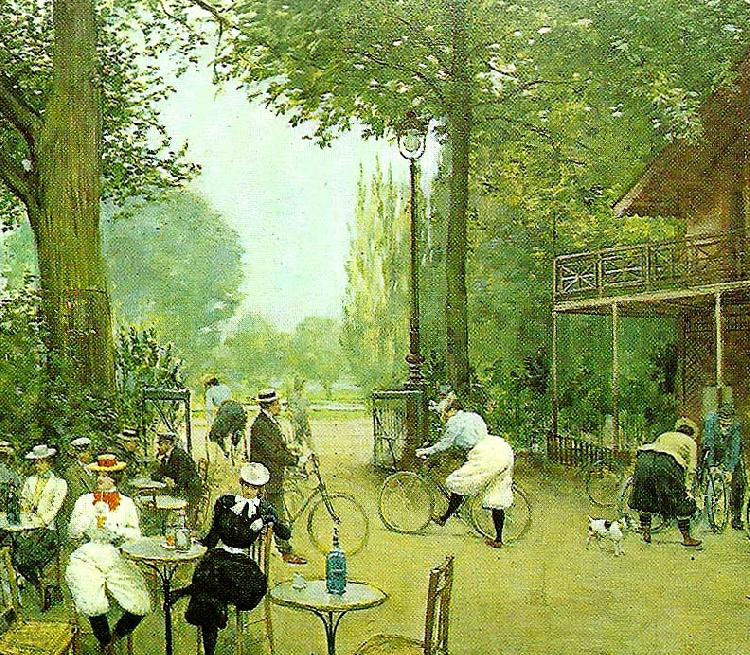 Jean Beraud the cycle hut in the bois de boulogne, c. oil painting image